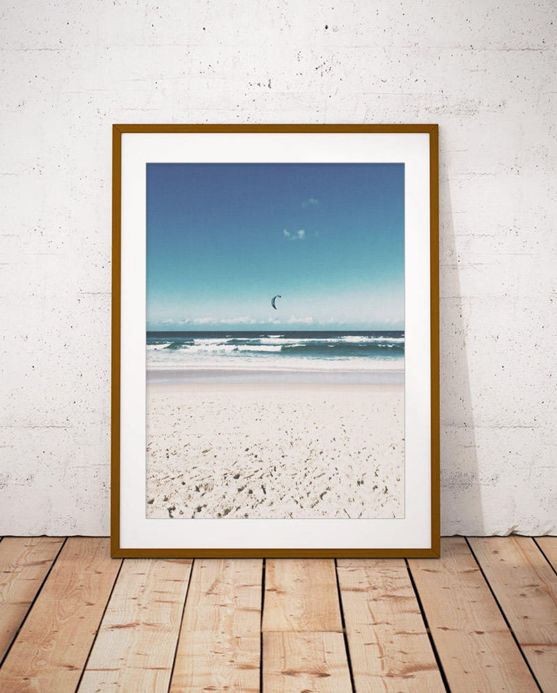 Serene Beach Ocean Waves Photography White Sand Minimal Art Poster