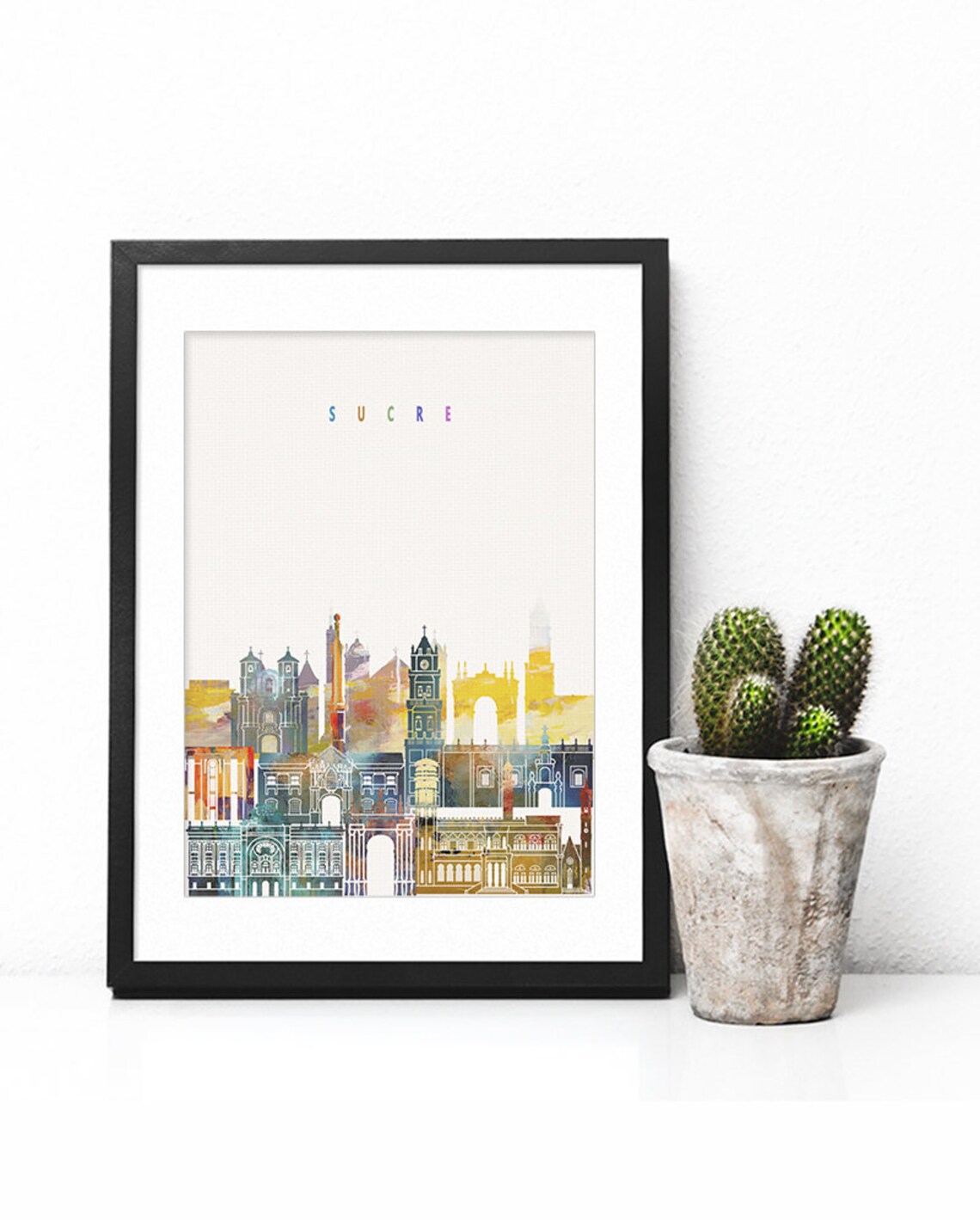 Sucre City Watercolor Skyline Modern Home Wall Decor Art Poster - Image 3