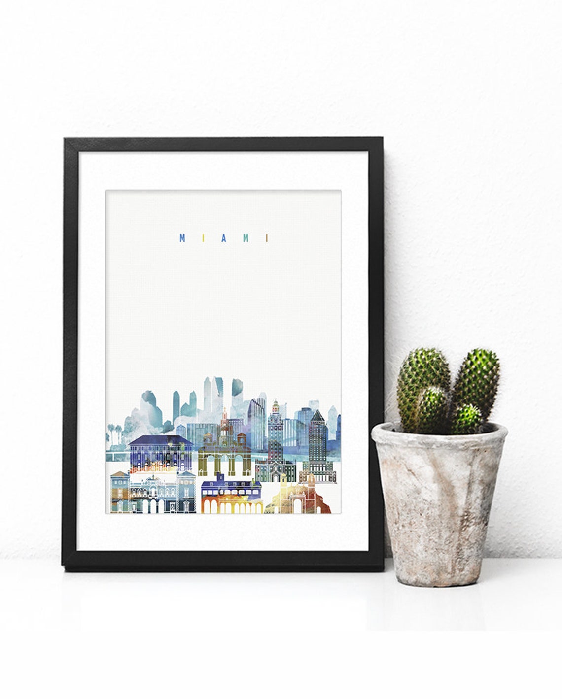 Miami Florida Watercolor Skyline Tropical Modern Decor Poster - Image 2