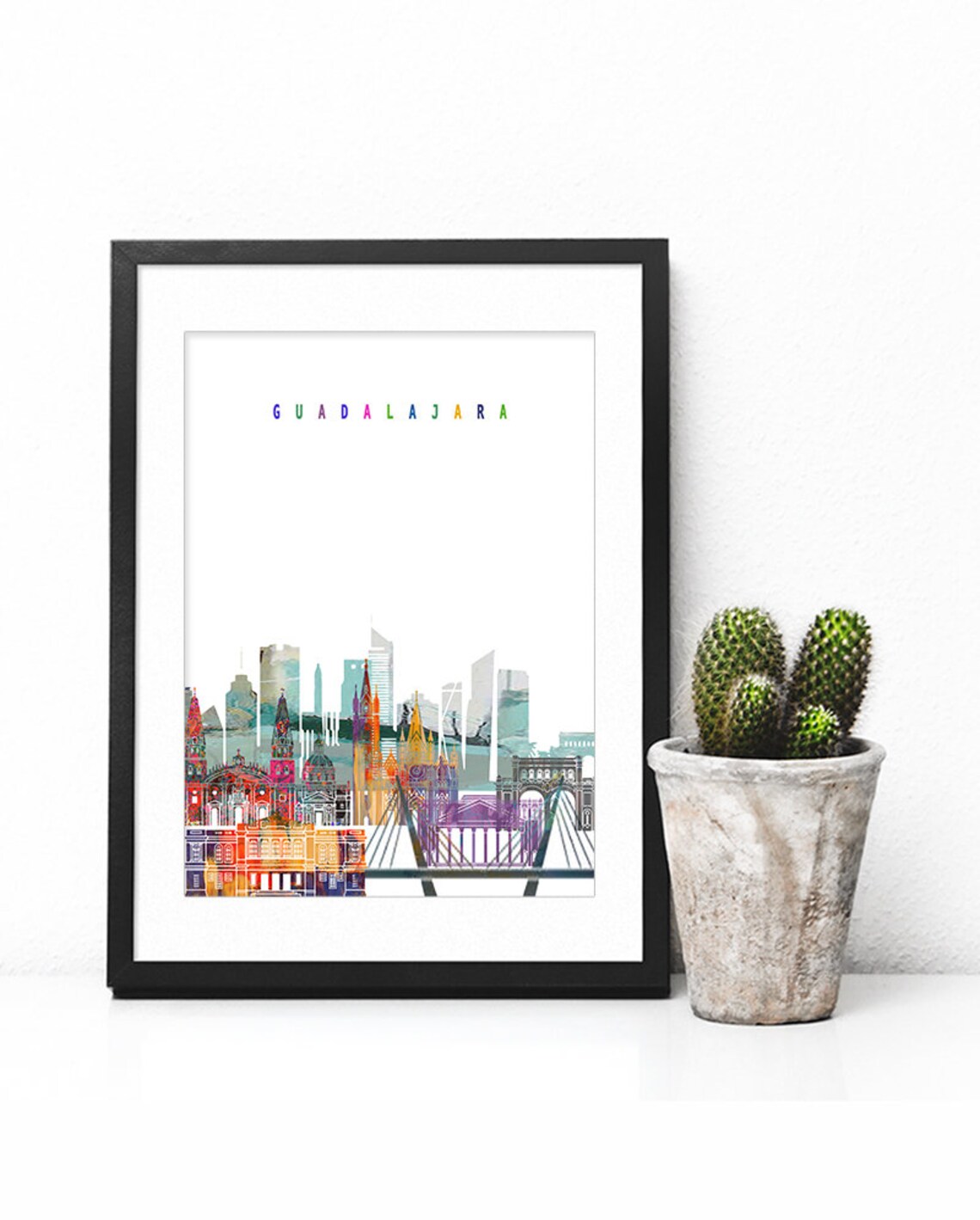 Guadalajara Mexico Cathedral Watercolor Skyline Art Modern Home Decor Poster - Image 2