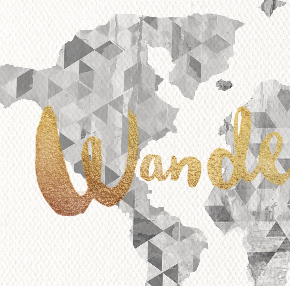 Wanderlust Gold Script Geometric World Map Gray Minimal Art Poster - Image 2