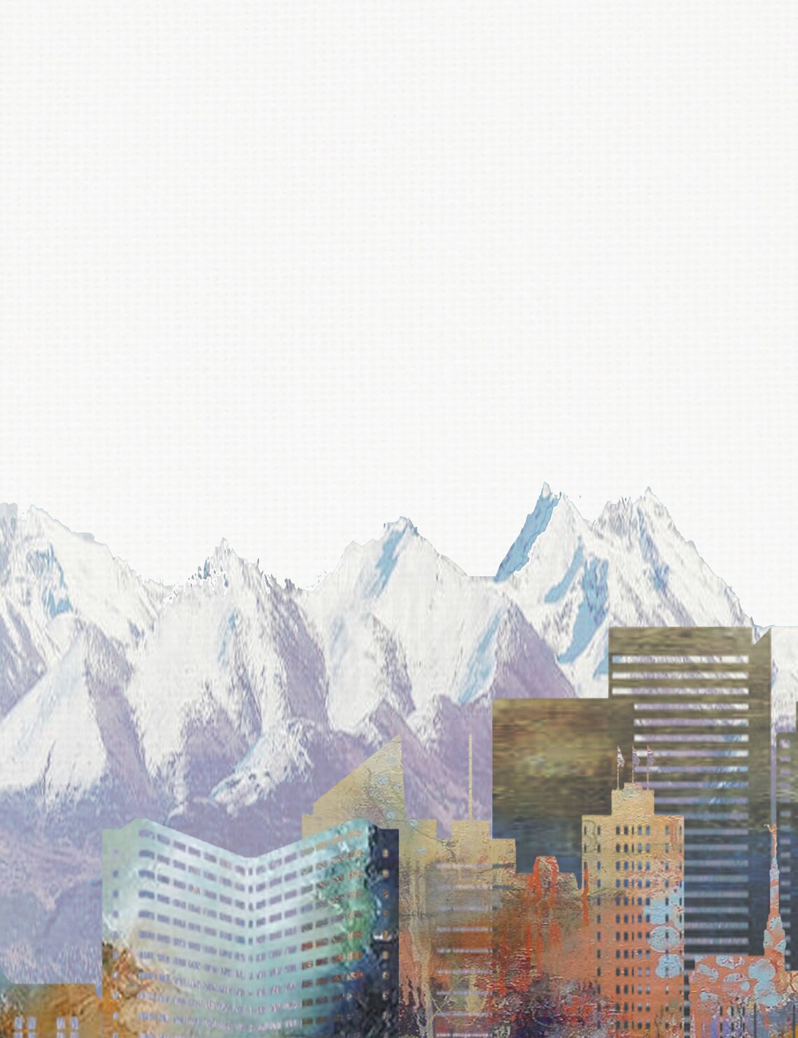 Anchorage Alaska Watercolor Skyline Snowcapped Mountains Art Poster - Image 2