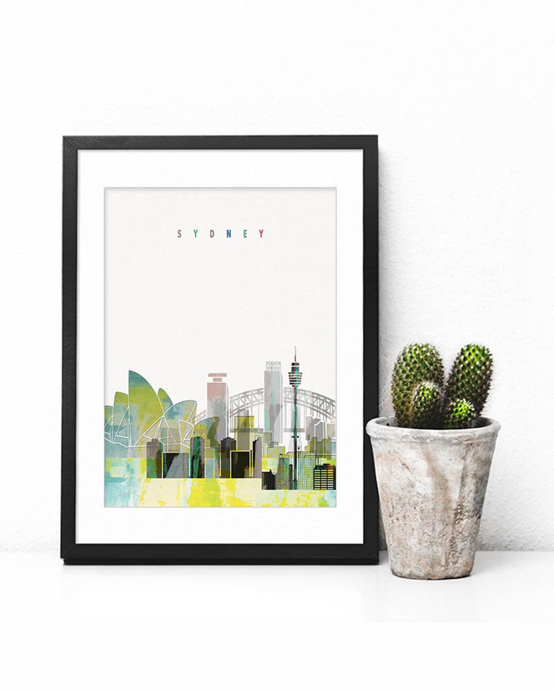 Sydney Australia Opera House Harbour Watercolor Skyline Poster - Image 2