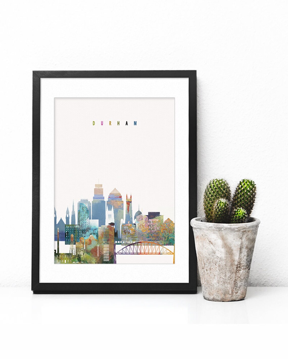 Durham North Carolina Historic Skyline Watercolor Poster Art - Image 2