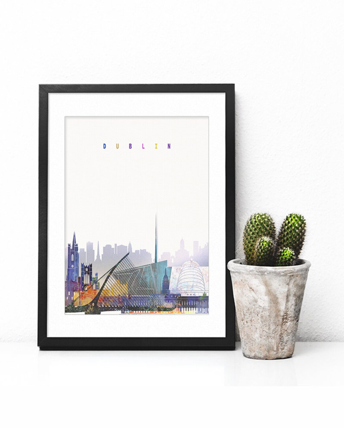 Dublin Ireland Harp Bridge Watercolor Skyline Art Modern Home Decor Poster - Image 2