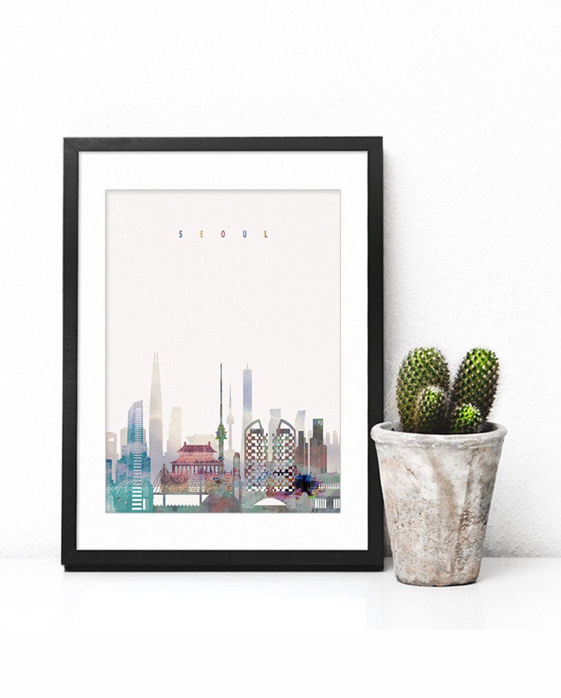 Seoul South Korea N Seoul Tower Watercolor Skyline Poster Art - Image 2
