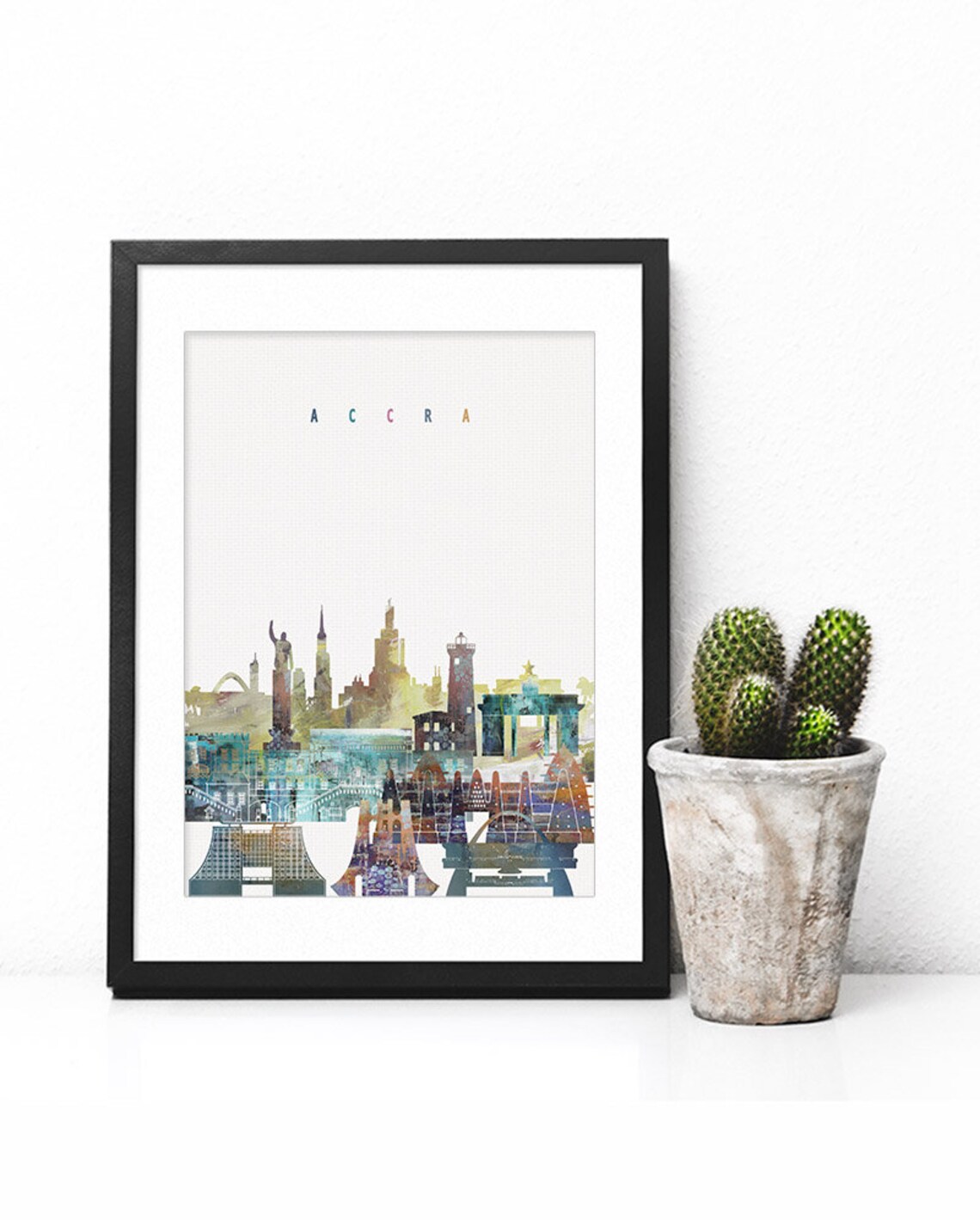 Accra Ghana Colorful Modern Watercolor City Skyline Landmarks Print - Image 2