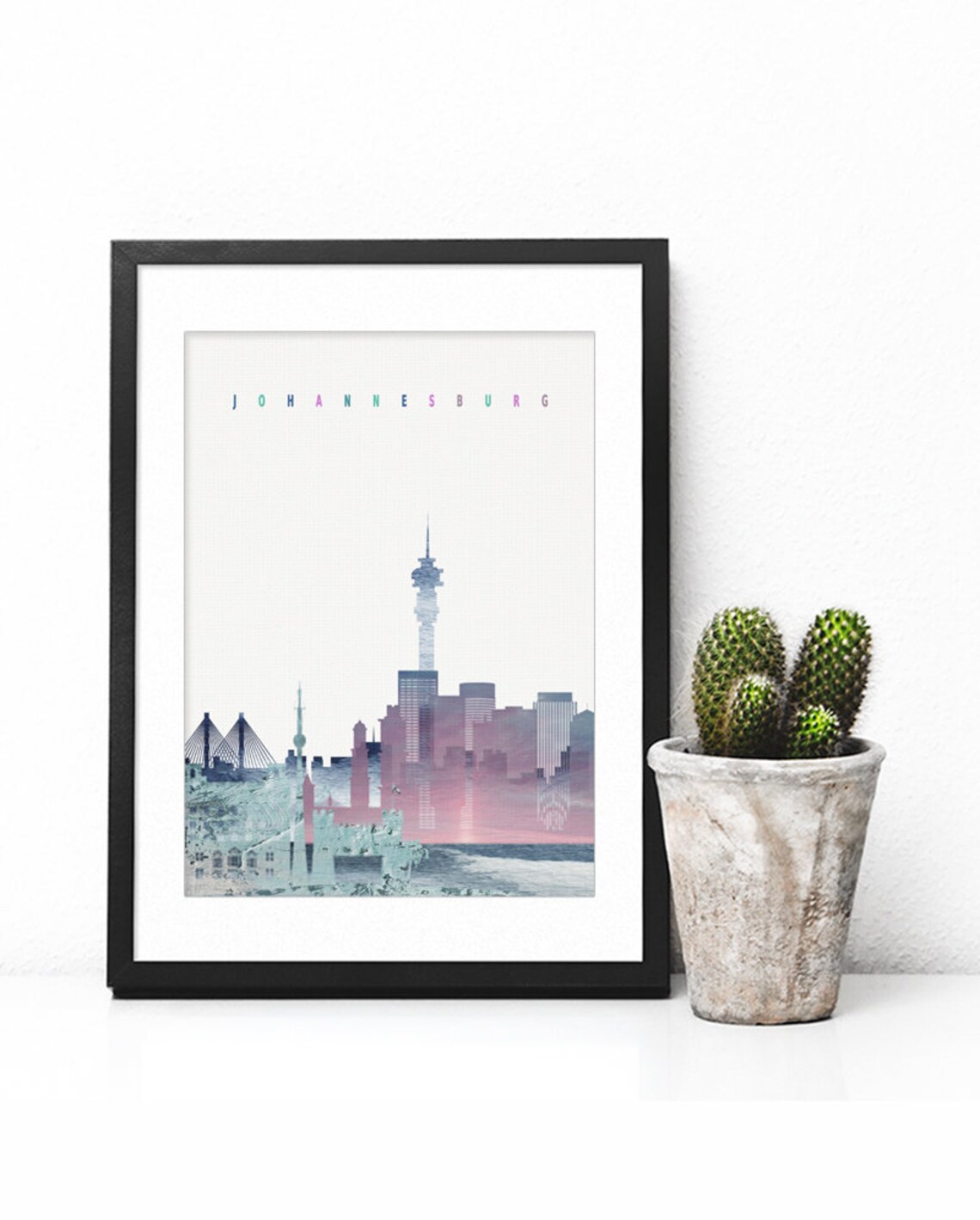 Johannesburg Watercolor Skyline Pastel Sunset Colors Decor Poster - Image 2