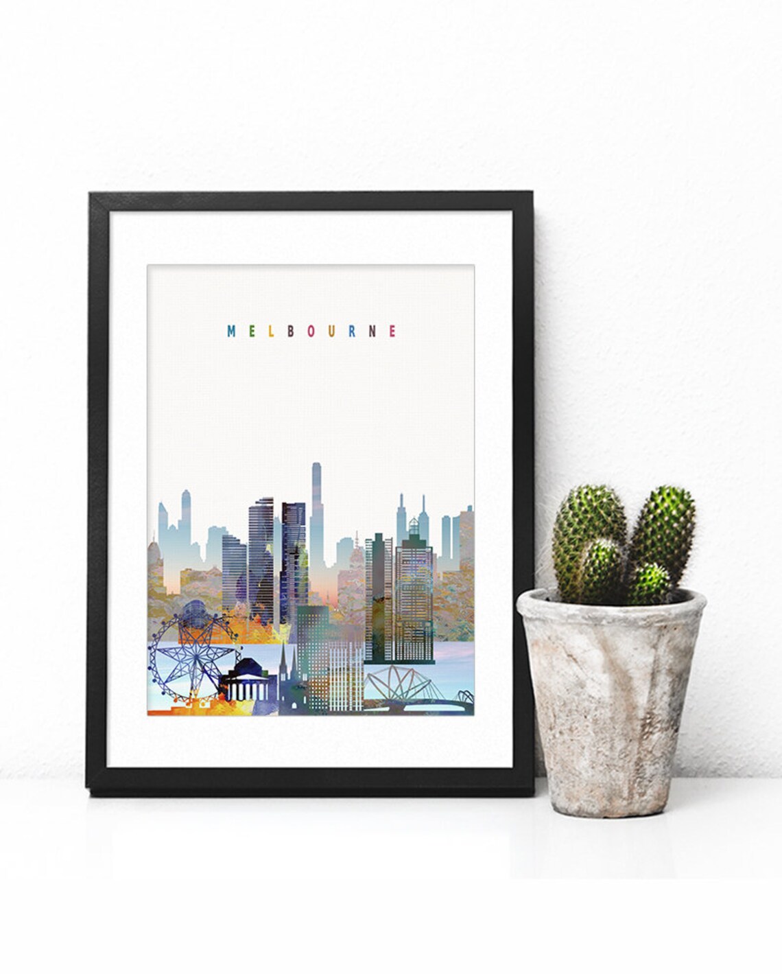 Melbourne Australia Sunset Ferris Wheel Watercolor Poster Art - Image 2