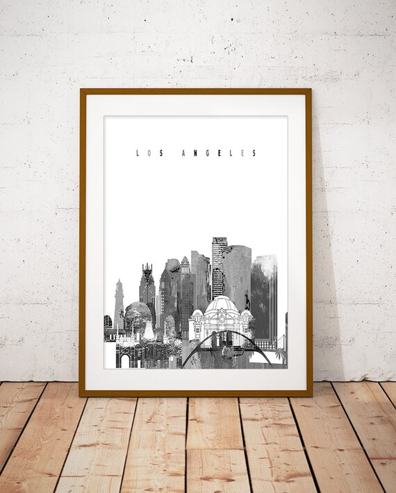 Los Angeles Black and White Skyline Minimalist Home Decor Poster