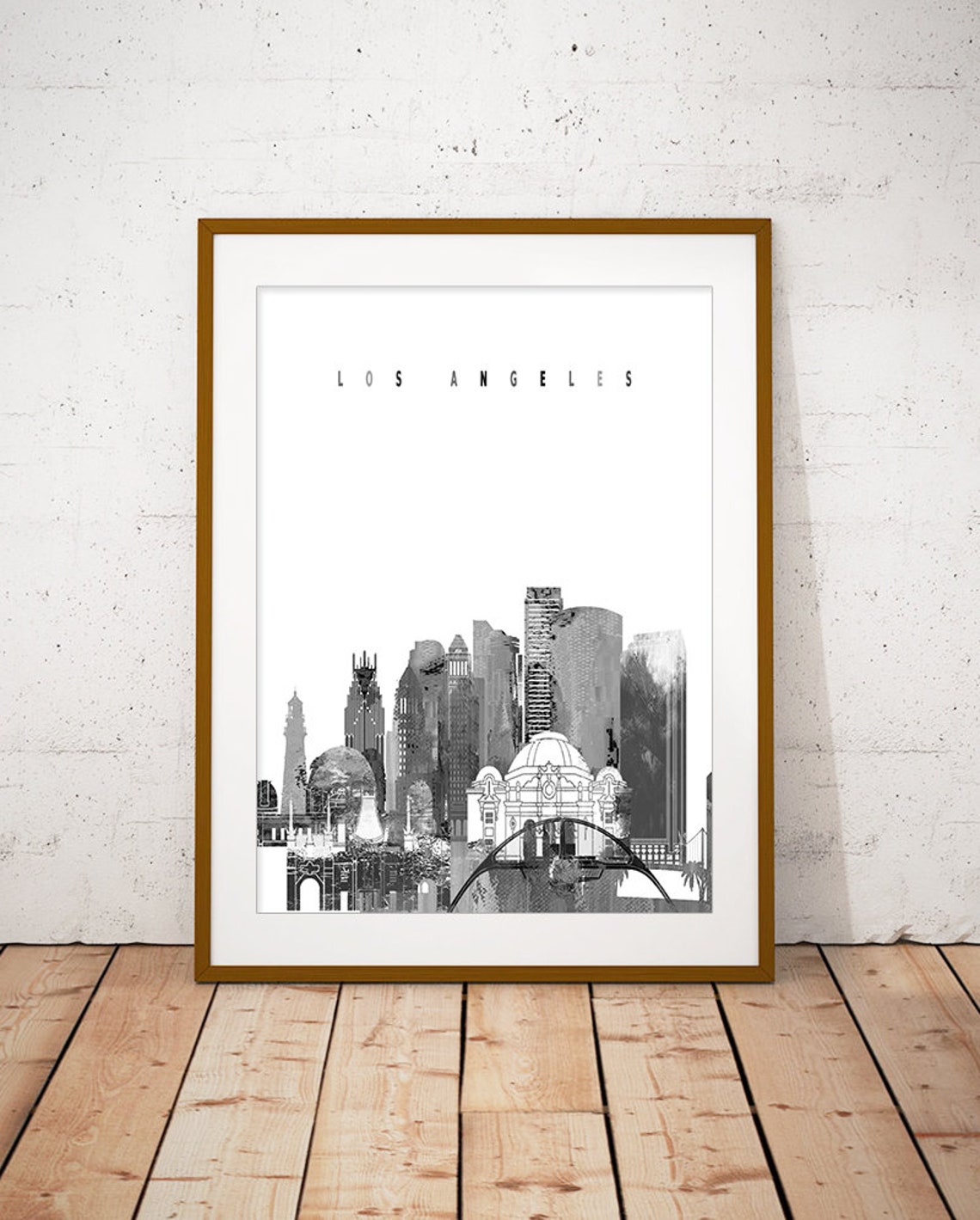 Los Angeles Black and White Skyline Minimalist Home Decor Poster