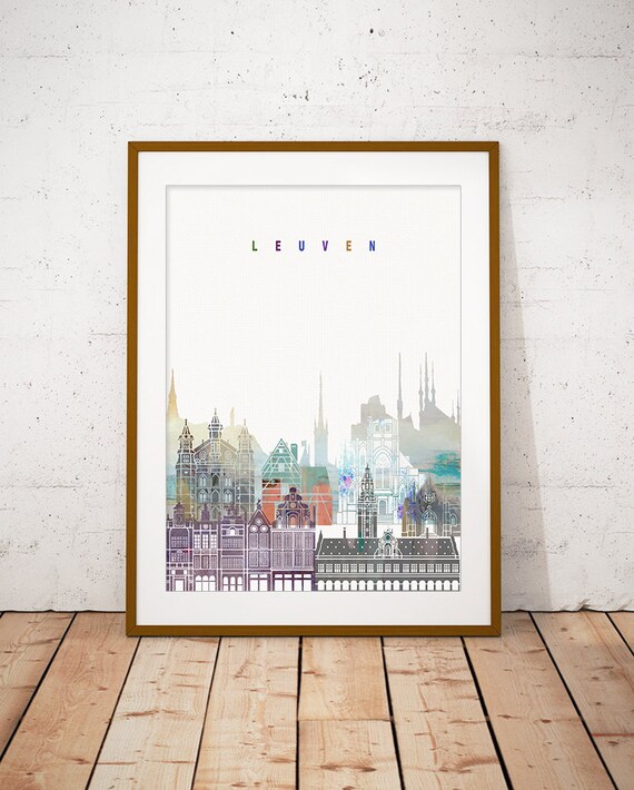 Leuven Watercolor City Skyline Belgium Print Home Decor Modern Gift