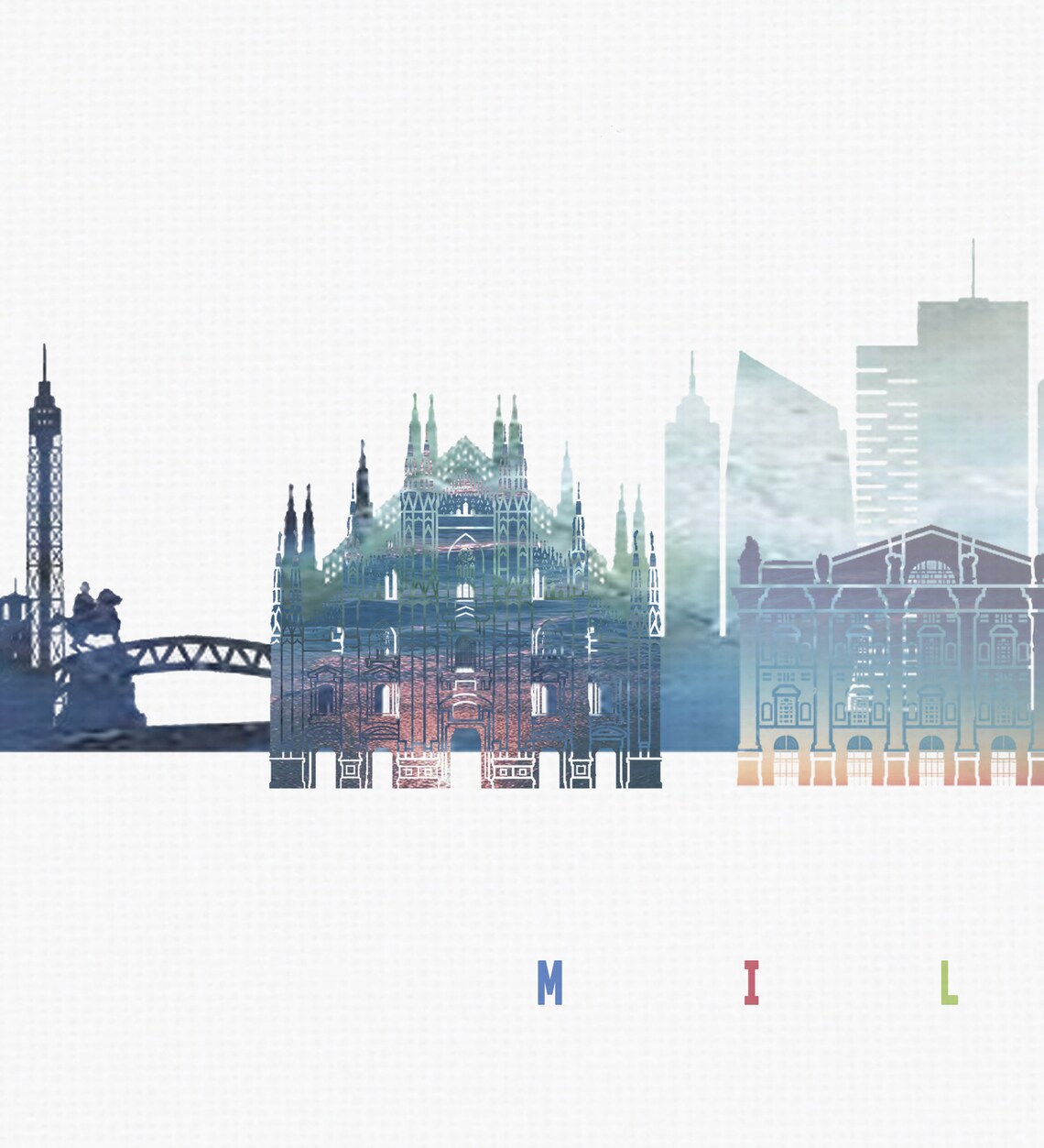 Milan Italy Watercolor Skyline Duomo Cathedral Pastel Art Poster - Image 2
