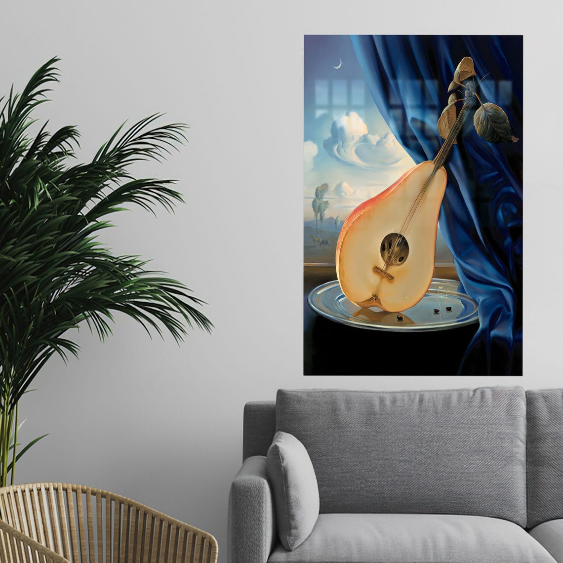 Surrealist Pear Shaped Guitar Blue Drape Moon Fantasy Art Poster