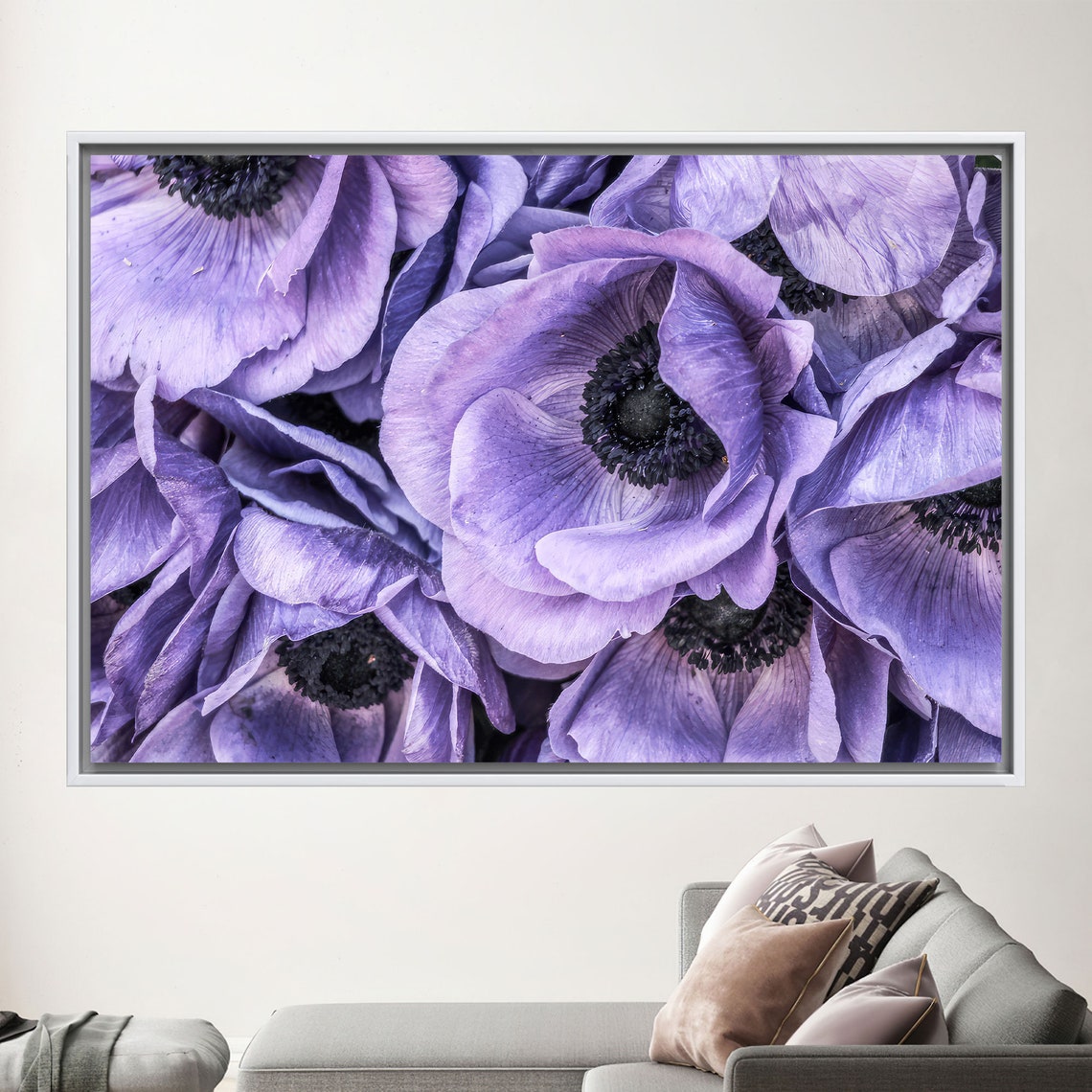 Purple Anemone Flowers Close Up Botanical Floral Photography Poster