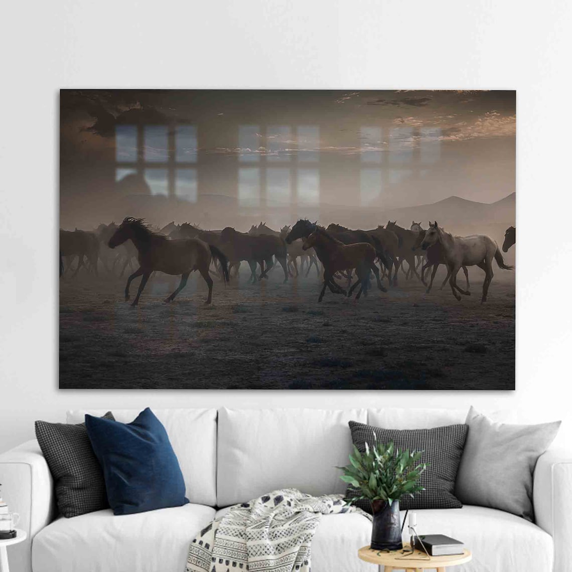 Wild Horses Running Dusty Field Moody Wildlife Photography Poster