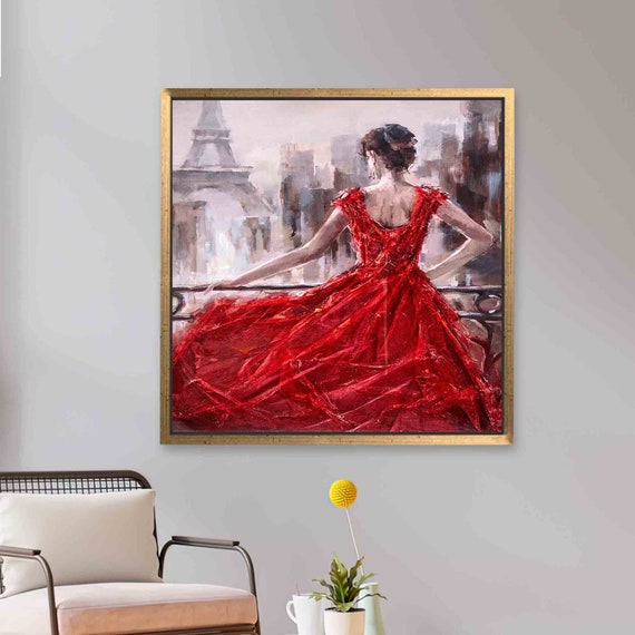 Abstract Woman Art In Paris Poster Painting Print Red Wall Decor Modern Personalized Wedding Gift