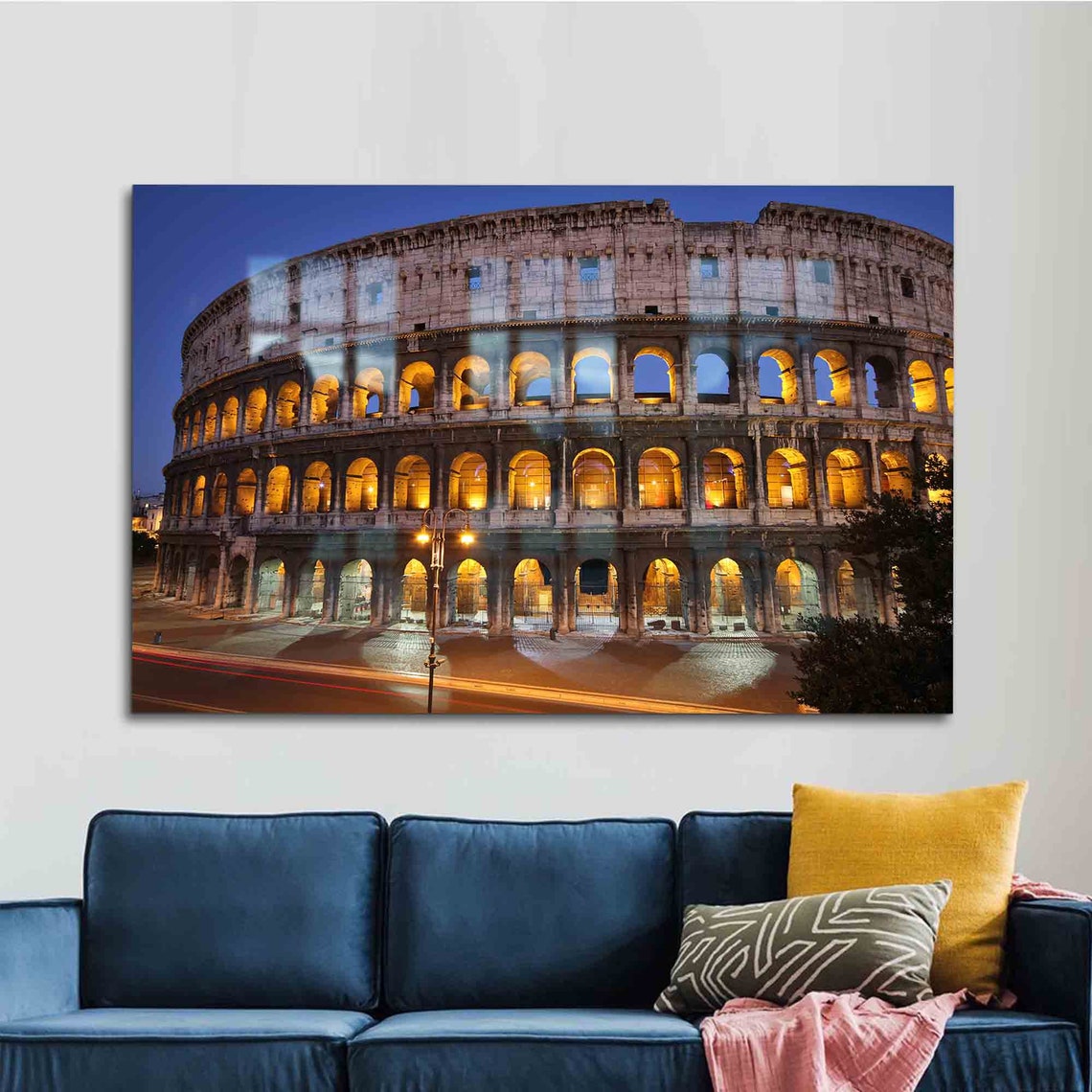 Colosseum Rome At Night Illuminated Arches Italy Landmark Wall Art