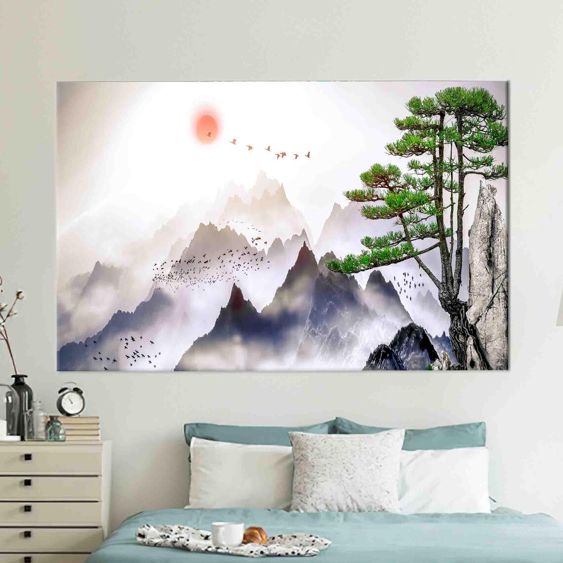Mountain View Bohemian Japanese Landscape Art Print