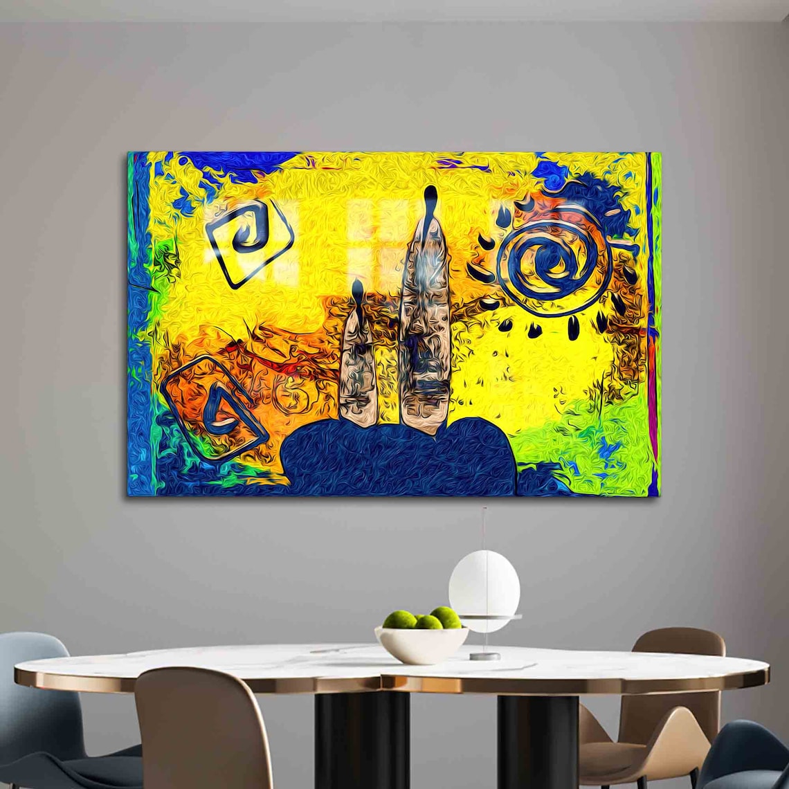 African People Abstract Ethnic Figures Bold Yellow Blue Tribal Art Poster