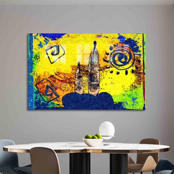 African People Abstract Ethnic Figures Bold Yellow Blue Tribal Art Poster