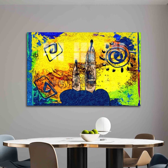 Glass Wall Art Decoration African People Abstract Ethnic Yellow