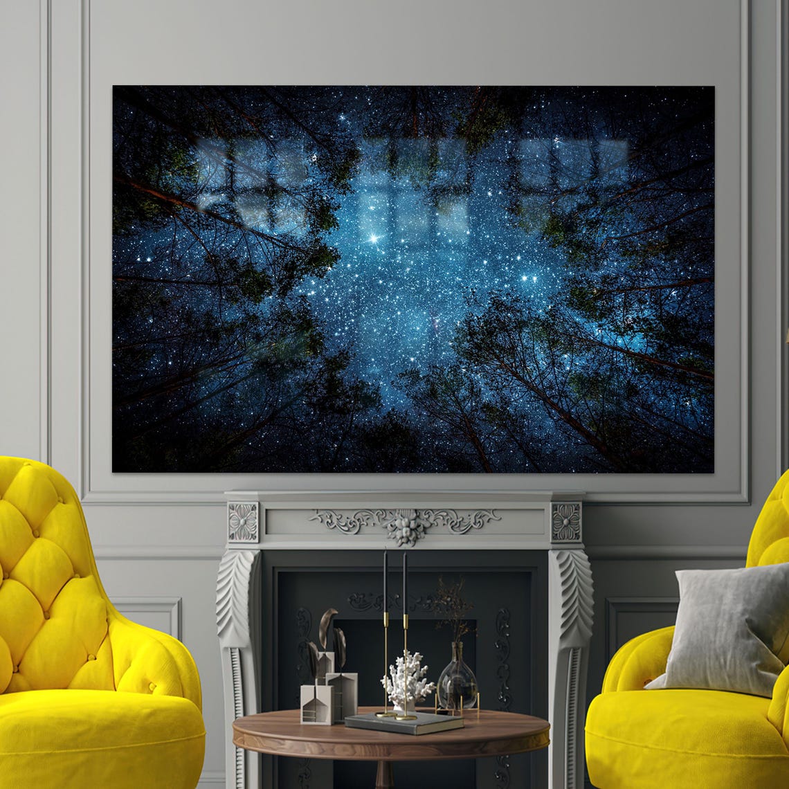 View Wall Decor Forest Landscape Glass Night Printing Beautiful Starry Sky Hanging Personalized Gift For Mom