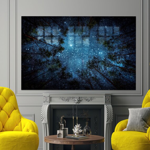 View Wall Decor Forest Landscape Glass Night Printing Beautiful Starry Sky Hanging Personalized Gift For Mom