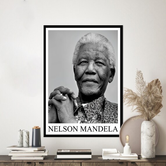 Nelson Mandela Black and White Portrait Historic Leader Poster