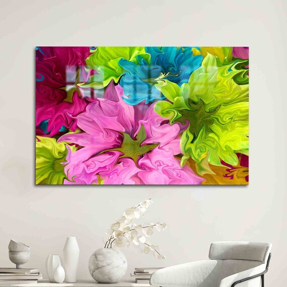 Abstract Fluid Flower Art Neon Pink Green Swirl Modern Bloom Poster