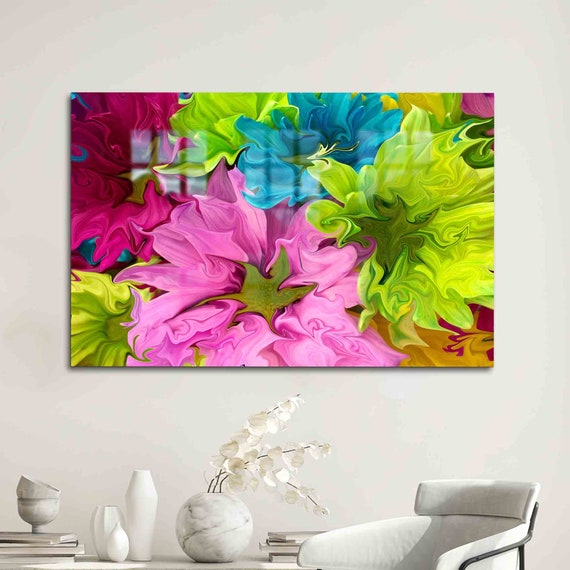 Wall Art Glass Decor Abstract Flower Colorfulmodern Modern Colorful Tempered