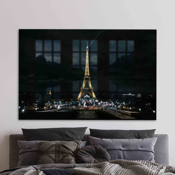 Glass Wall Decor Decoration Night View Of Eiffel Tower Landscape City