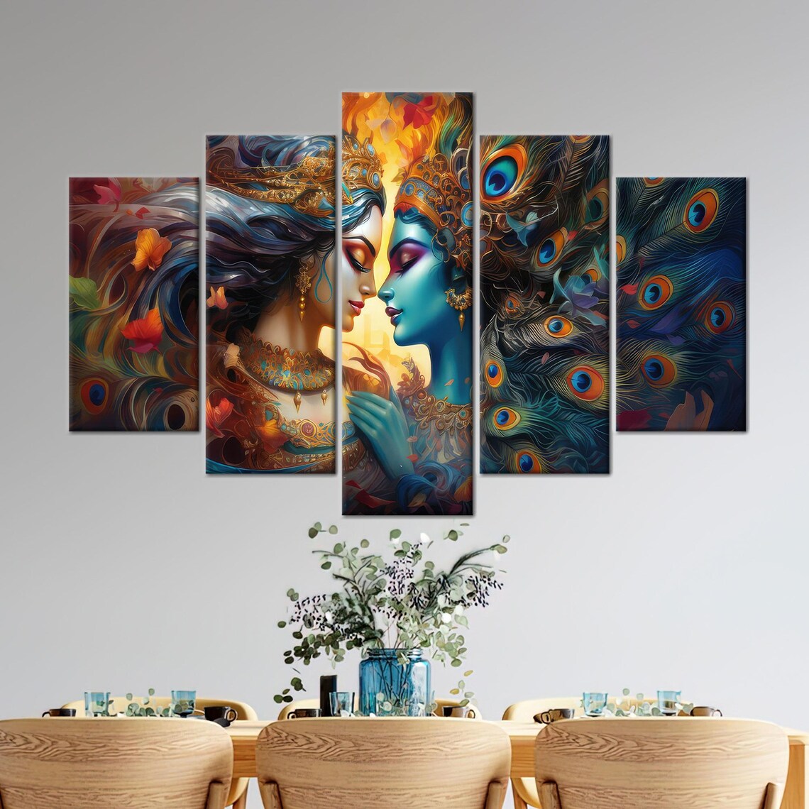 Krishna Radha Minimalist Art Print, Hindu Decor