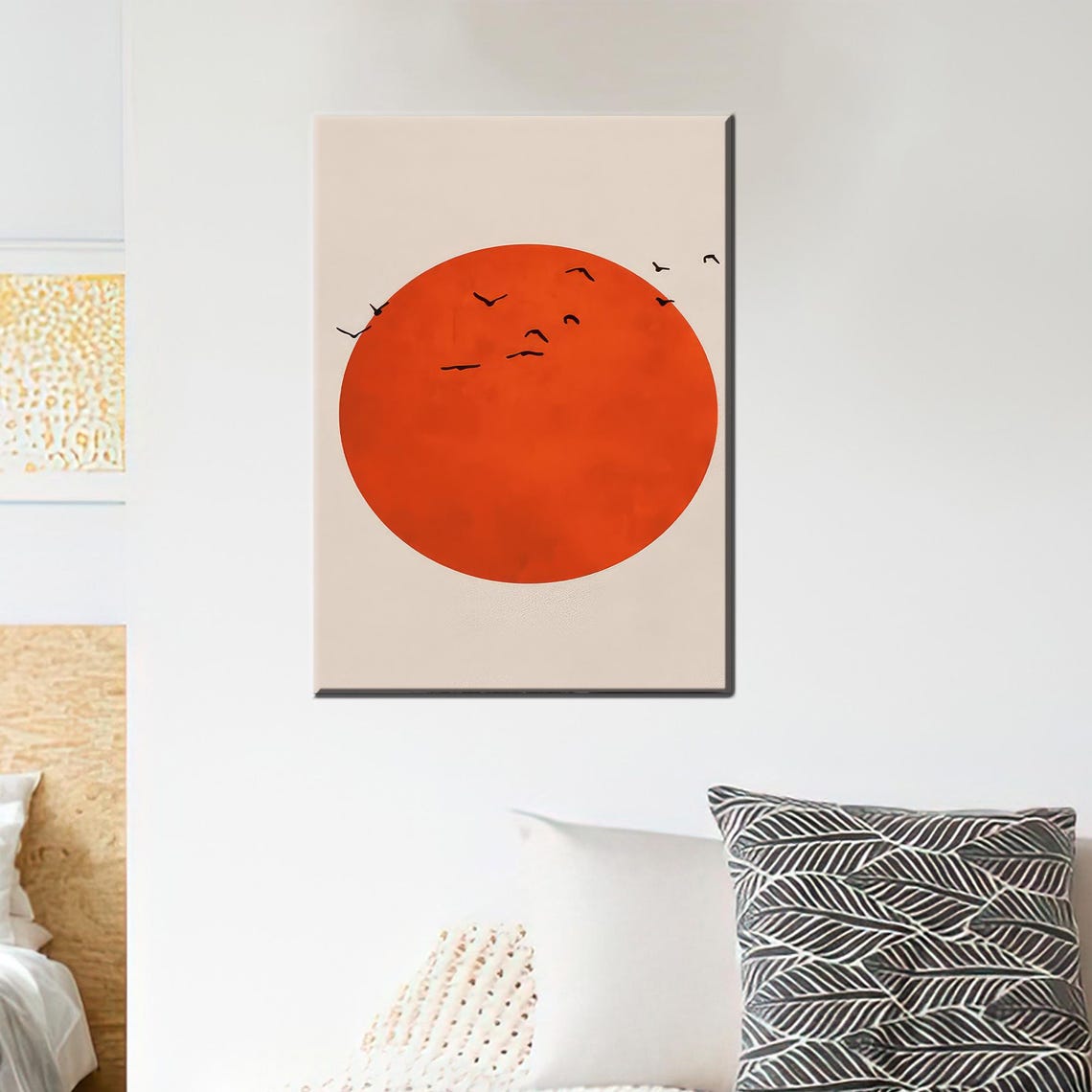 Boho Red Sun Circle Birds Minimalist Warm Japandi Wall Poster