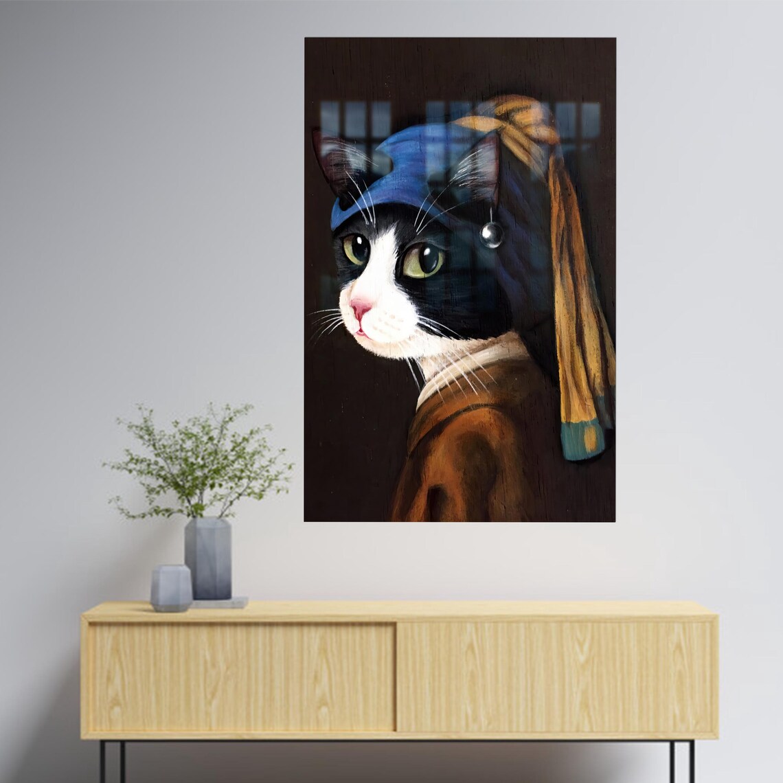 Cat Girl With a Pearl Earring Funny Famous Painting Parody Poster