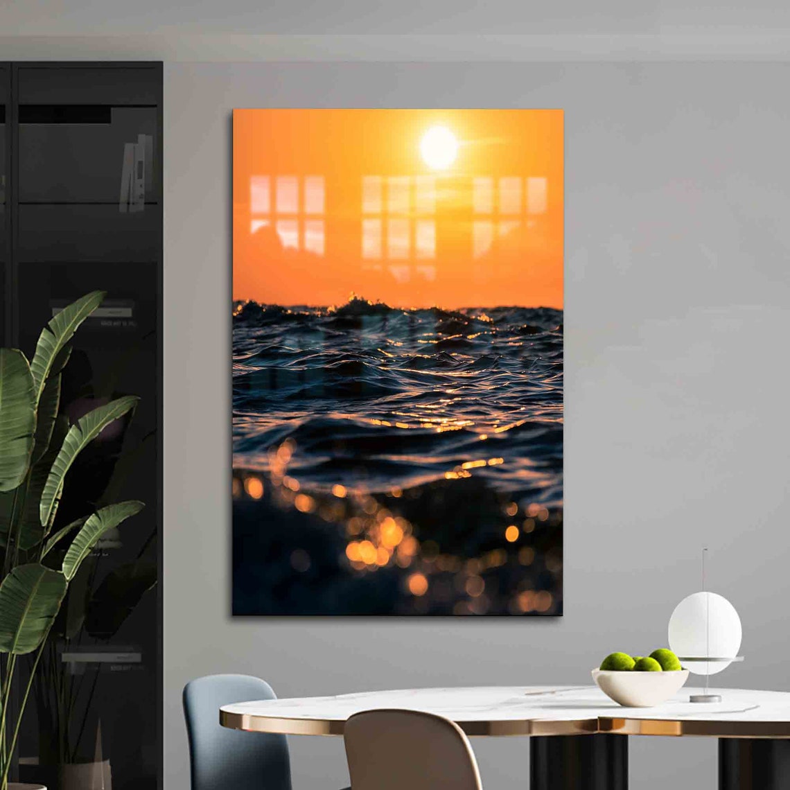 Golden Sunset Ocean Waves Seascape Glowing Water Surface Art Poster