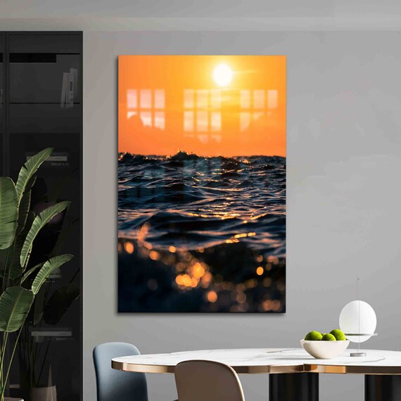 Golden Sunset Ocean Waves Seascape Glowing Water Surface Art Poster