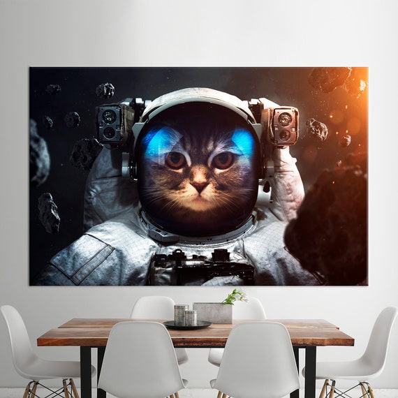Wall Decor Art Canvas Boys Room Animal Space Abstract Cat Print