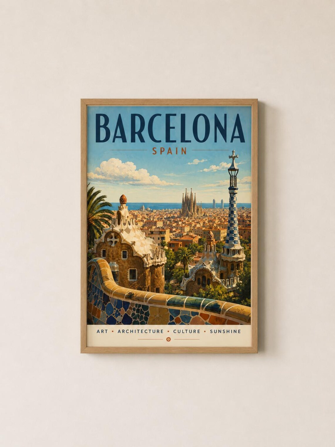 Barcelona Vintage Travel Poster, Sagrada Familia