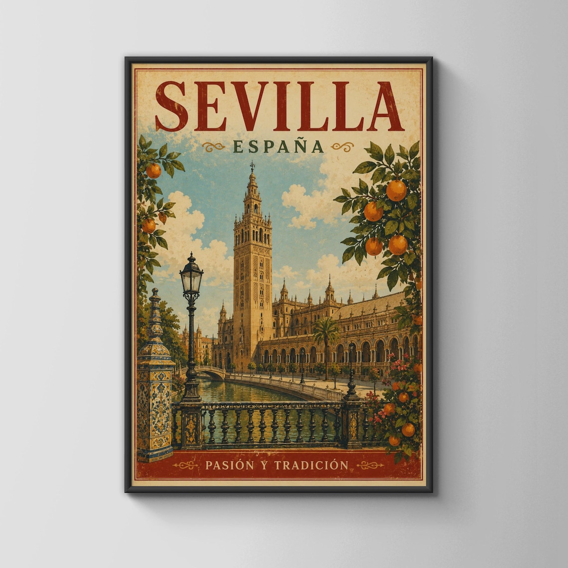 Seville Vintage Travel Poster, Giralda Cathedral