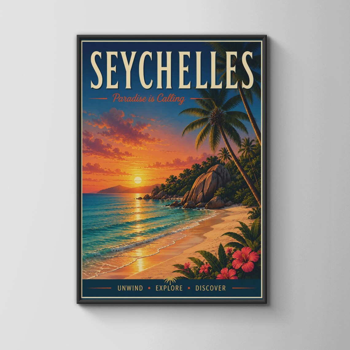 Seychelles Vintage Travel Poster, Tropical Island