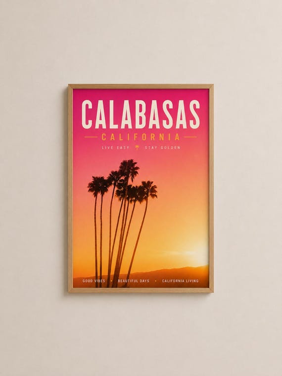 Calabasas California Poster Palm Tree Sunset Wall Art Unframed