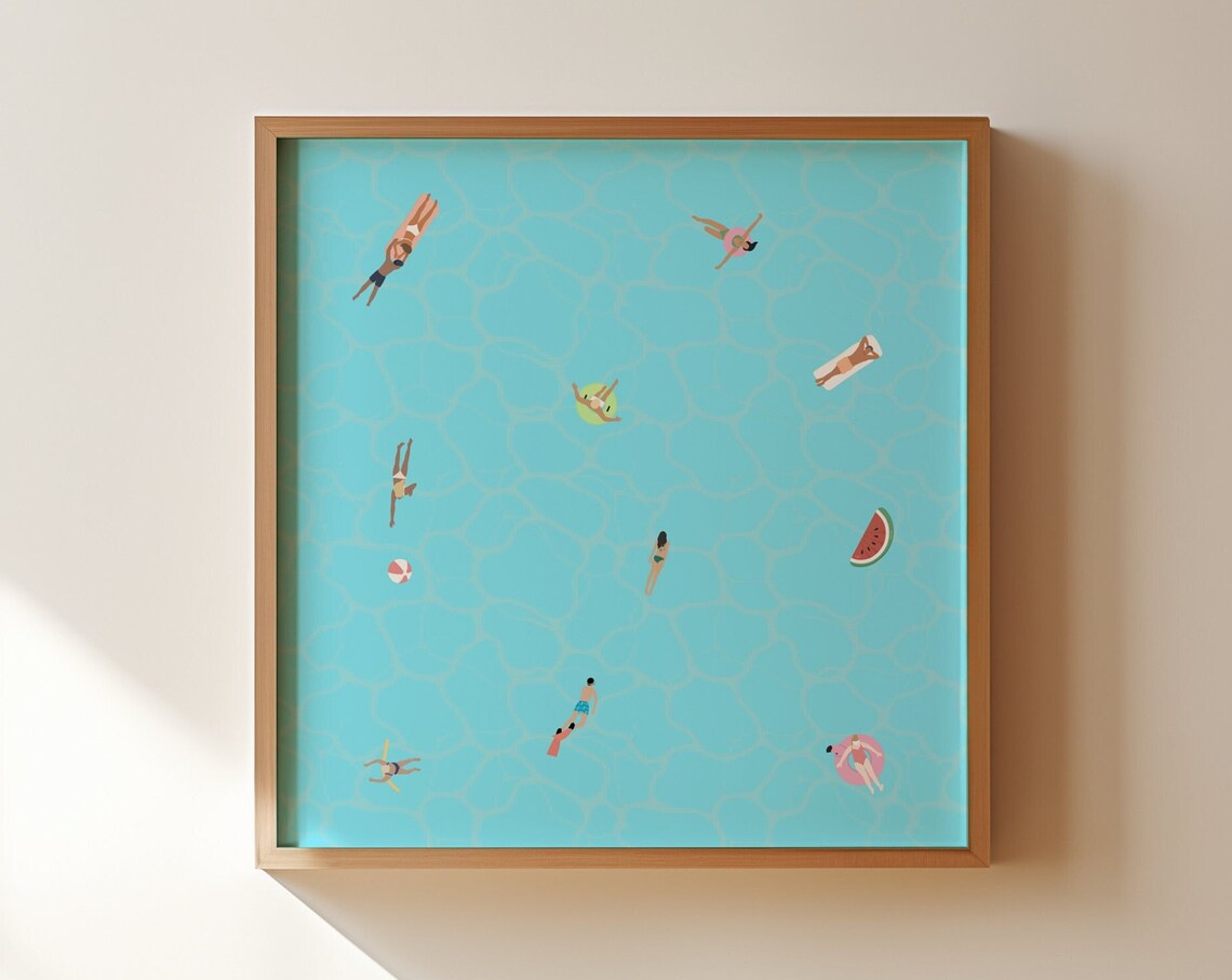 Tiny People In Swimming Pool Minimalist Summer Poster - Image 4