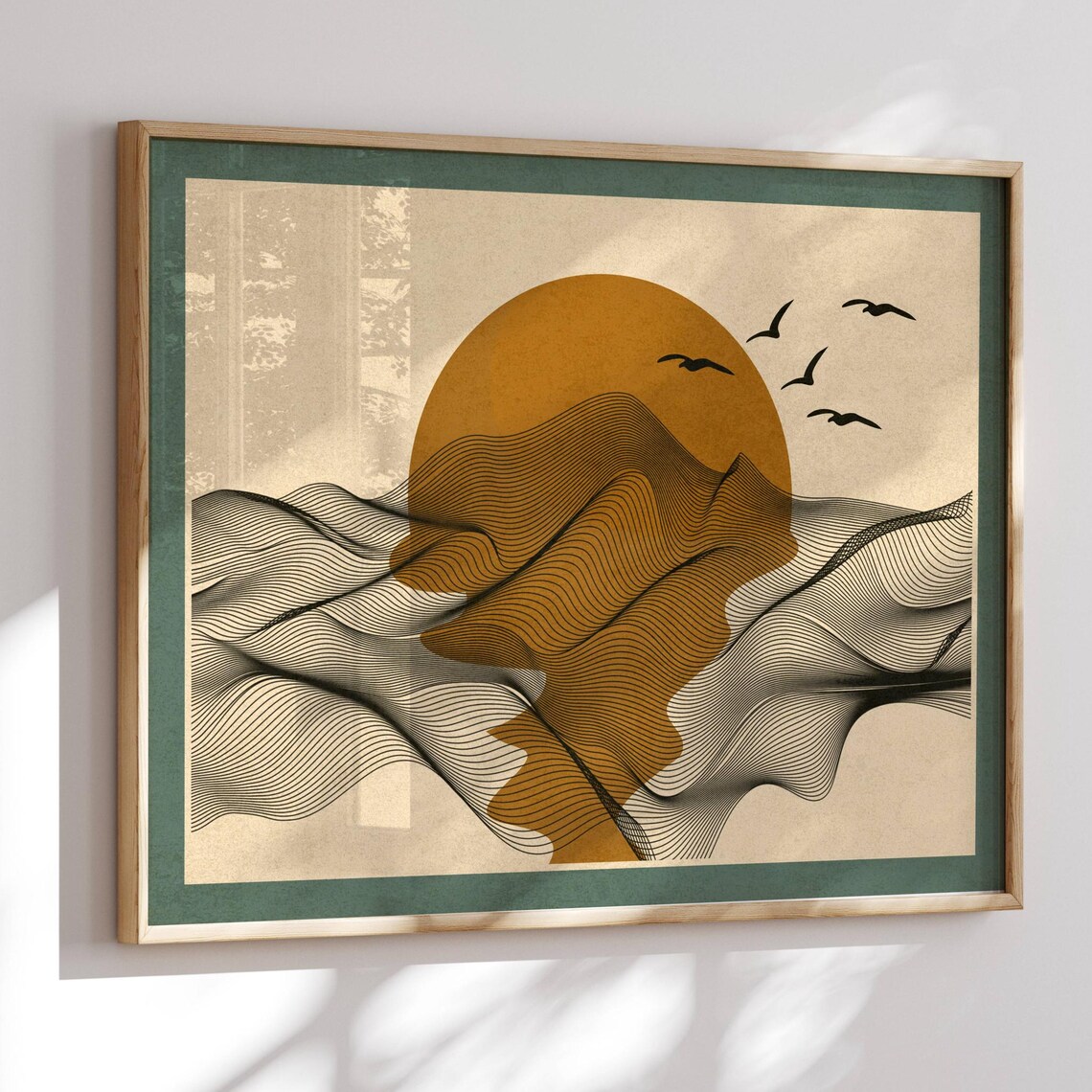 Minimalist Sunset Landscape With Birds Art Print
