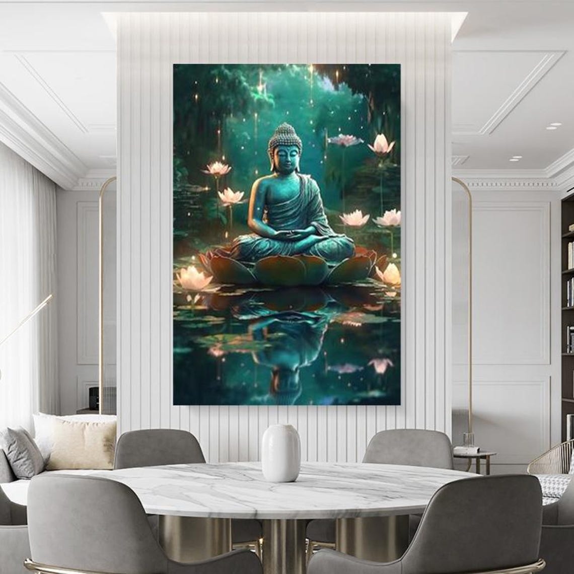 Buddha Meditating On A Lotus In A Glowing Mystical Pond Wall Art - Image 4