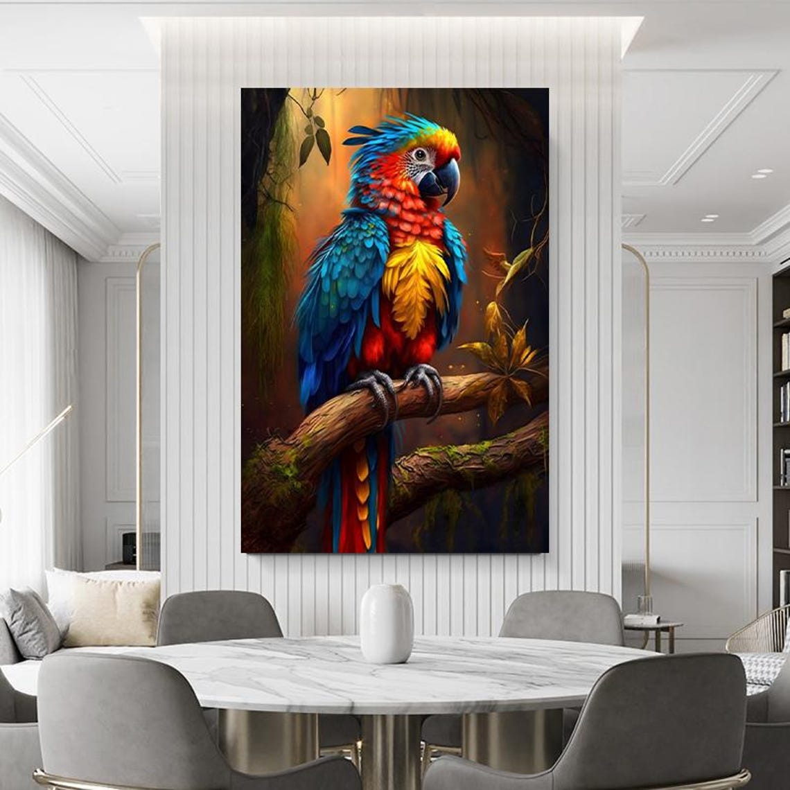 Scarlet Macaw Parrot On Branch In Tropical Jungle Bird Print - Image 4
