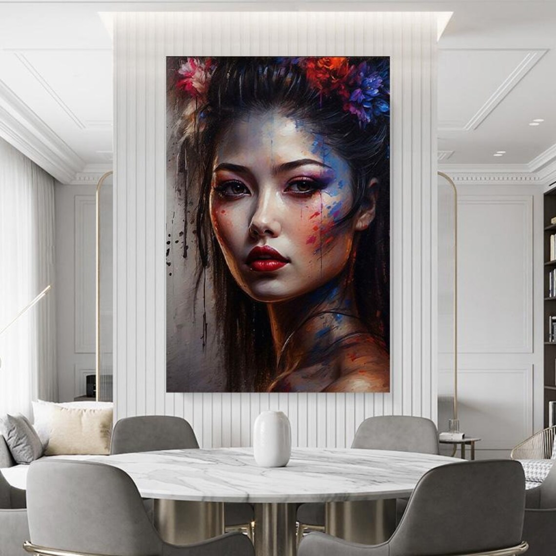 Geisha Beauty Portrait With Floral Hair Paint Drip Japanese Art Poster - Image 2