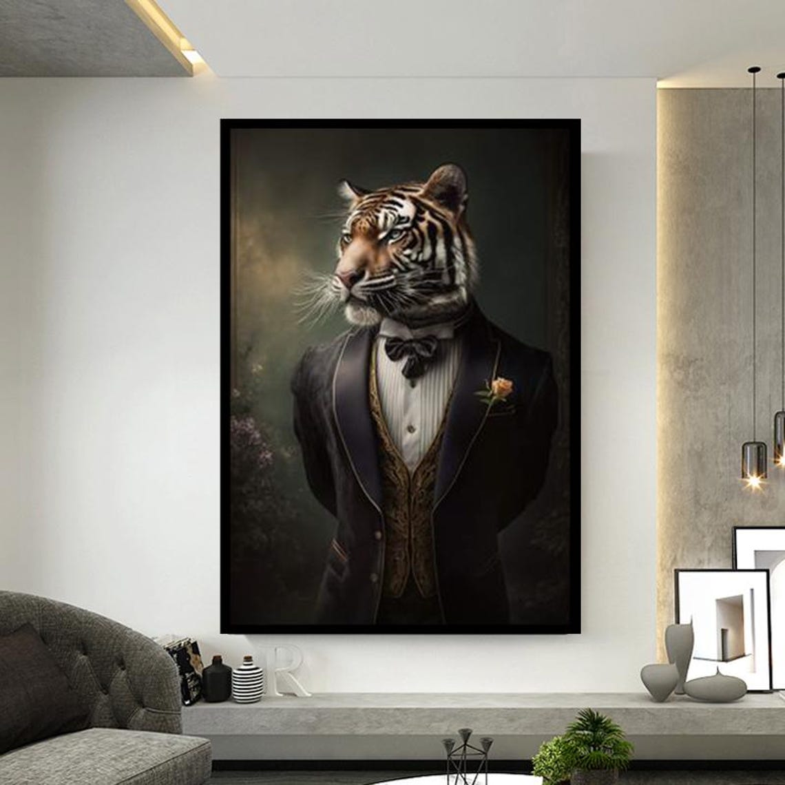 Dapper Tiger Wearing Black Tuxedo Funny Animal Portrait Poster - Image 3