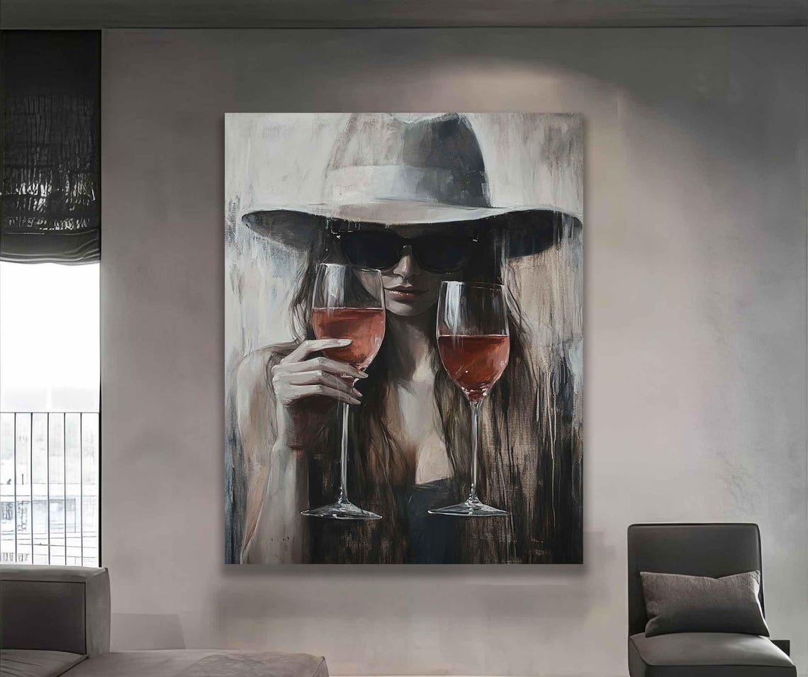 Stylish Woman In Hat And Sunglasses Holding Wine Glasses Poster - Image 3
