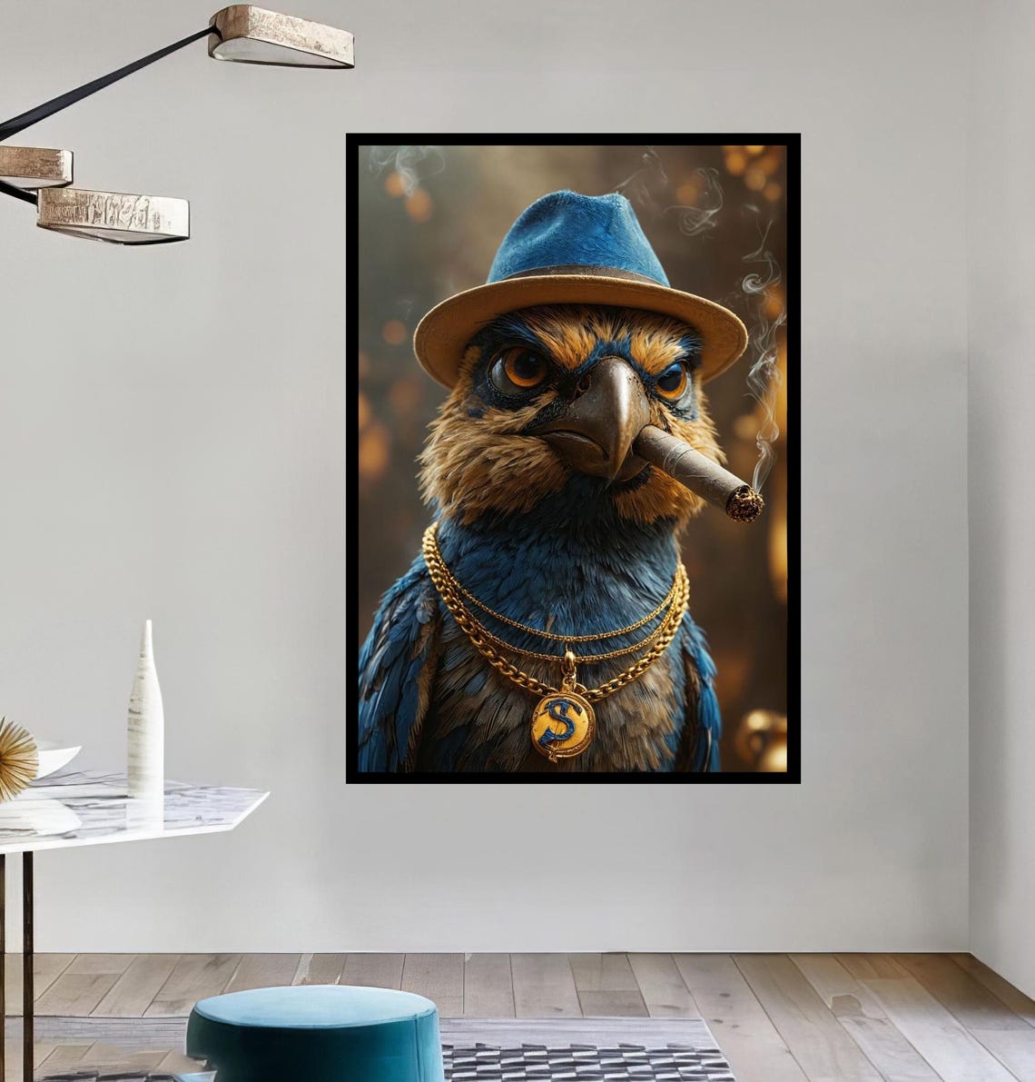 Blue Bird in a Fedora Smoking a Cigar Gangster Style Art Poster - Image 4